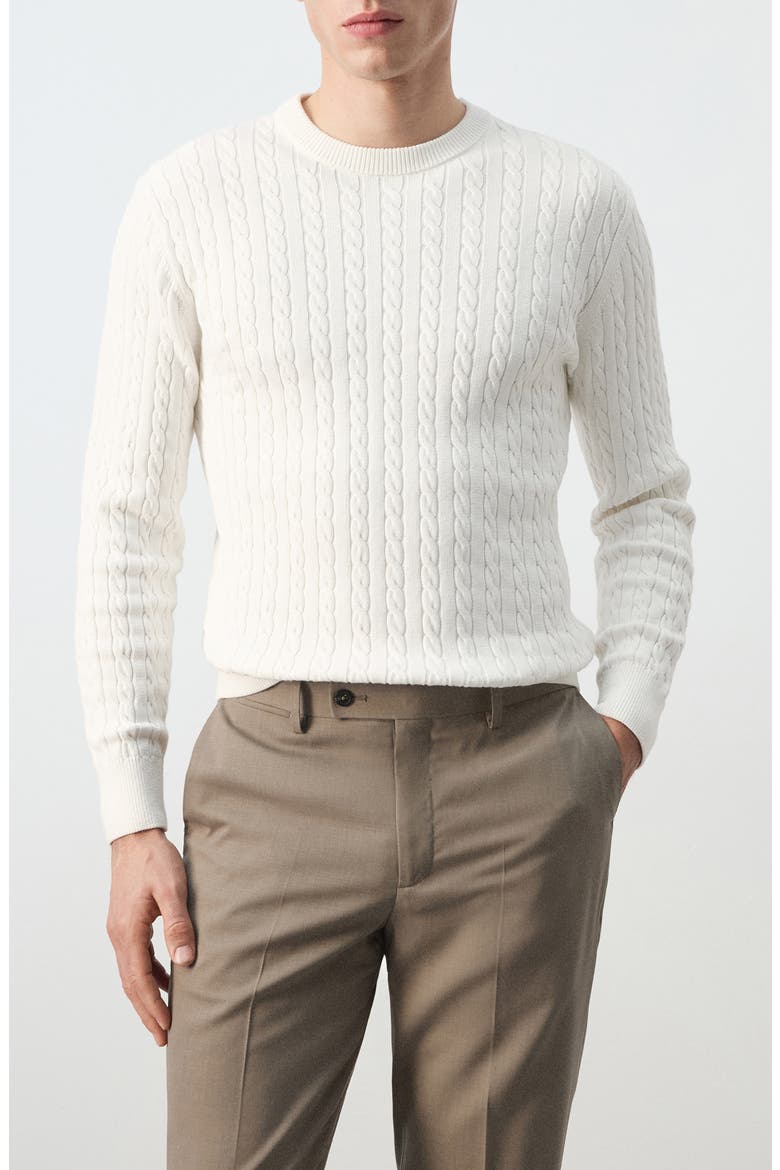 Crewneck Cable Stitch Sweater, Main, color, OFF WHITE