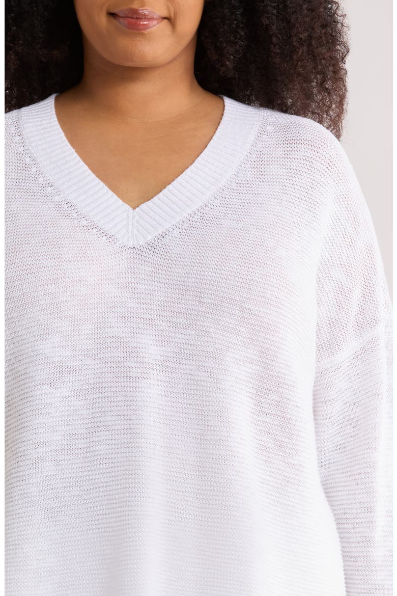 Organic Linen & Organic Cotton V-Neck Sweater, Alternate, color, WHITE