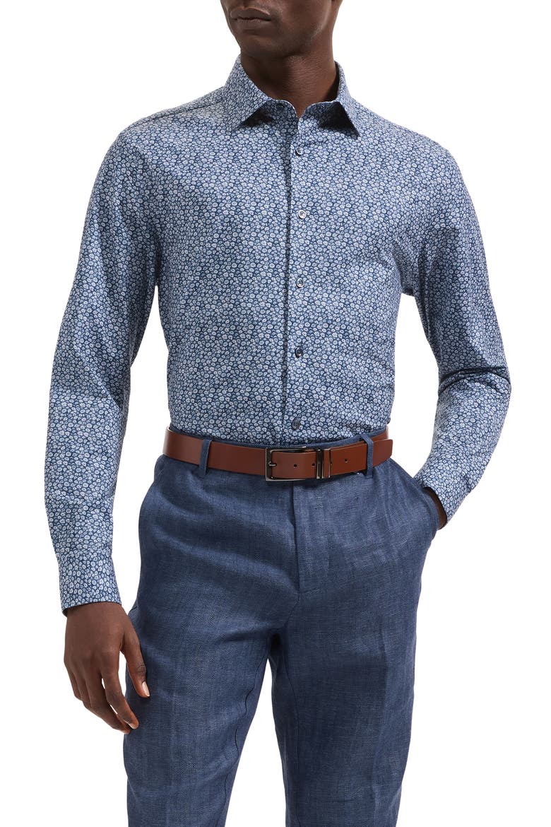 James OoohCotton® Daisy Print Button-Up Shirt, Main, color, NAVY