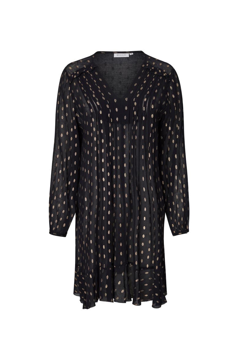 Long Sleeve V-Neck A-Line Dress, Alternate, color, Black