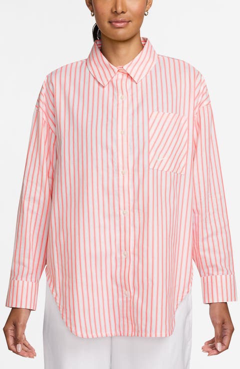 Sportswear Oversize Stripe Cotton Button-Up Shirt
