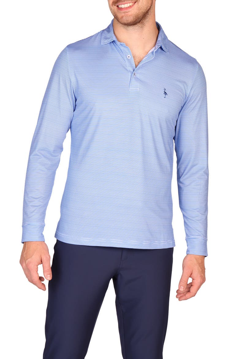 Stripe Print Long Sleeve Performance Polo, Alternate, color, BLUE