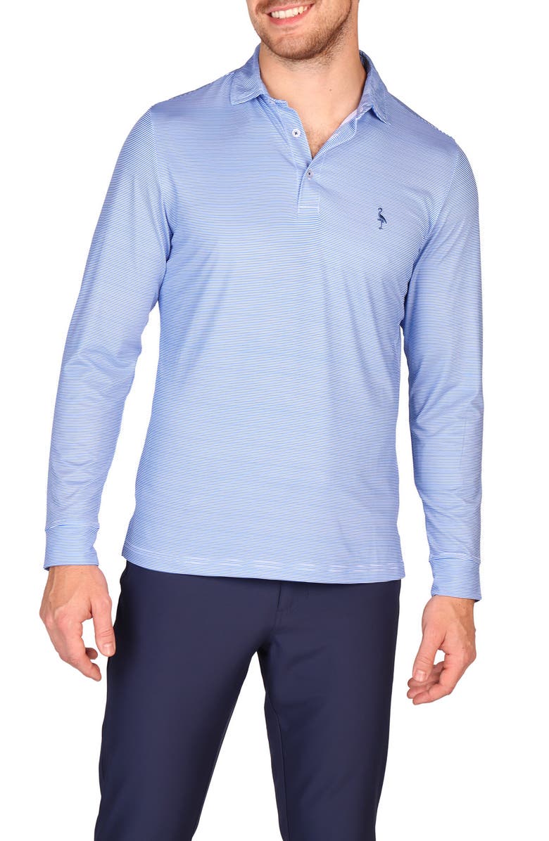 TailorByrd Stripe Print Long Sleeve Performance Polo, Alternate, color, Blue