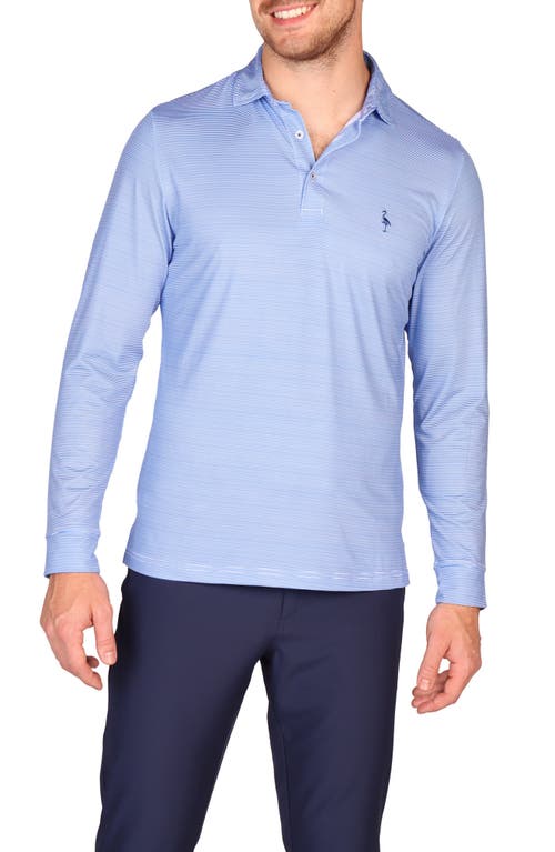 Tailorbyrd Stripe Print Long Sleeve Performance Polo In Blue