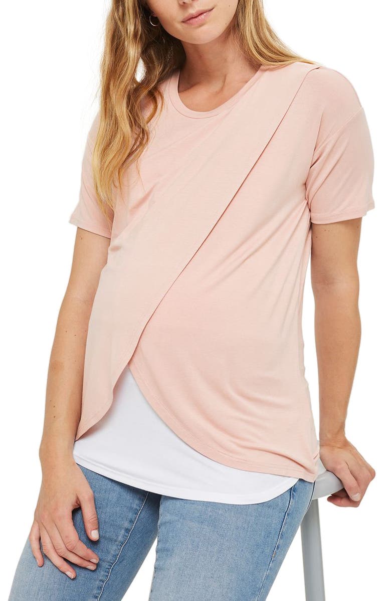 Topshop Short Sleeve Drape Maternity/Nursing Tee, Alternate, color,