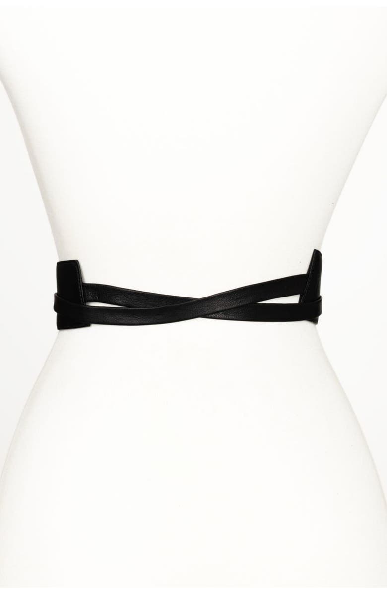 Raina Belts Wrap Leather Belt, Alternate, color, Black
