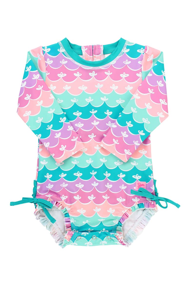 Mermaid One-Piece Rashguard Swimsuit, Main, color, BLUE RAINBOW