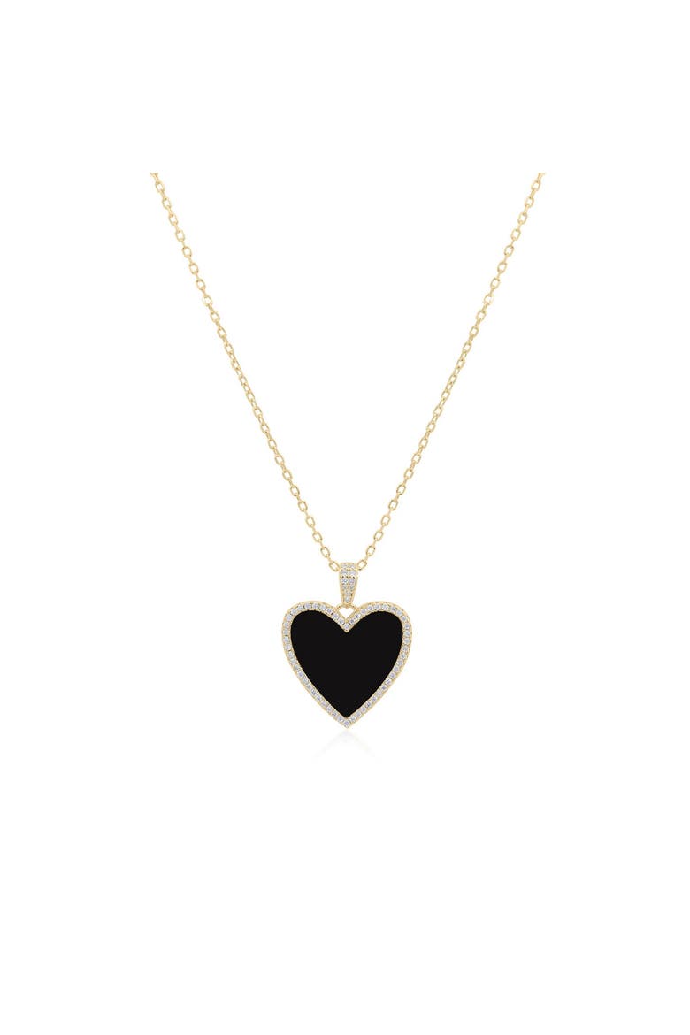 Large Onyx CZ Halo Heart Necklace, Main, color, Onyx