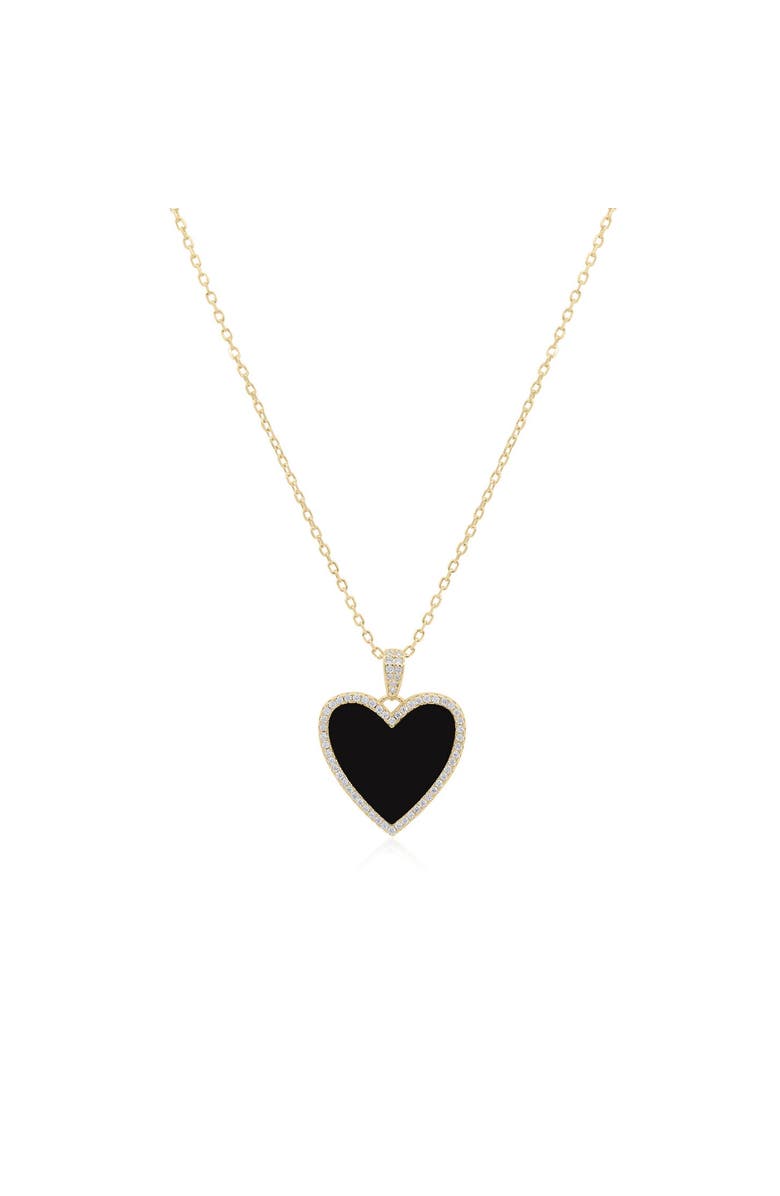 The Lovery Fine Jewelry Large Onyx CZ Halo Heart Necklace, Main, color, Onyx