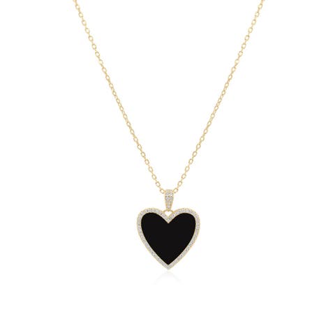 Large Onyx CZ Halo Heart Necklace