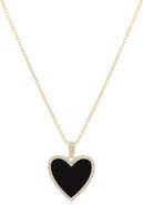 The Lovery Fine Jewelry Large Onyx CZ Halo Heart Necklace