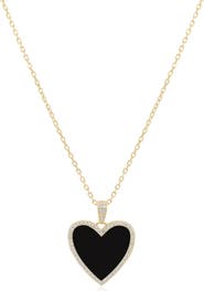 The Lovery Fine Jewelry Large Onyx CZ Halo Heart Necklace