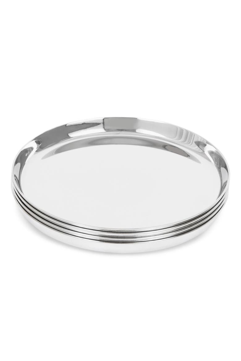 Set of 4 Puddle Stainless Steel Coasters, Alternate, color, SILVER