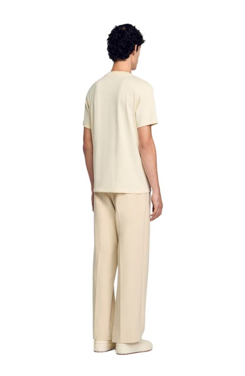 Sandro Mens Naturels Cross Patch Round-neck Cotton T-shirt Xs In Oats