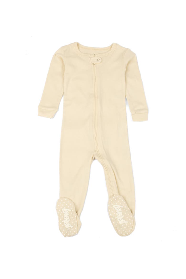 Footed Printed Cotton Pajamas, Solids, Stripes & Tie Dye, Main, color, Off White