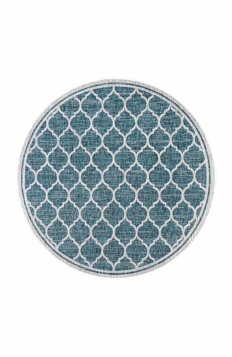 Trebol Moroccan Trellis Textured Weave Indoor/Outdoor Round Area Rug