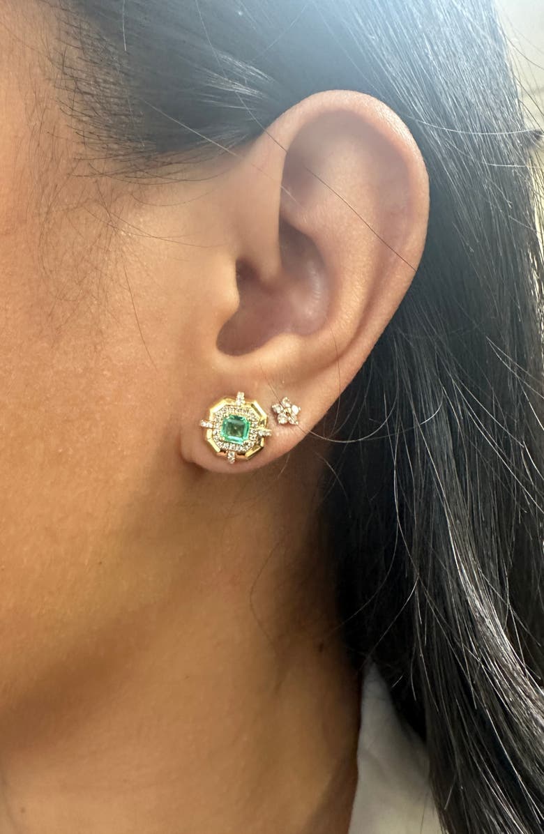 GOSHWARA Diamond & Semiprecious Stone Stud Earrings, Alternate, color, Green