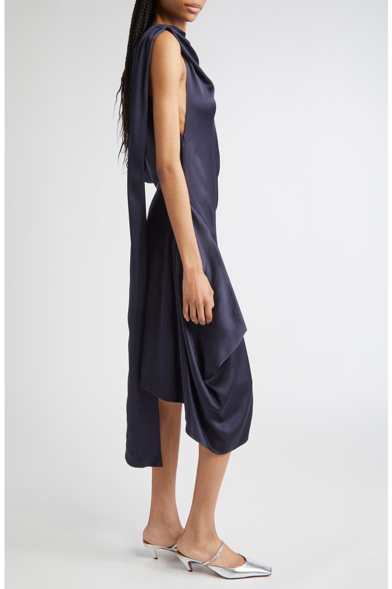 Asymmetric Satin Midi Dress, Alternate, color, 4101 - INK