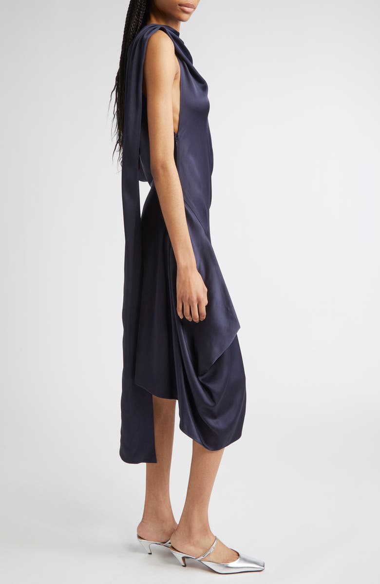 Stella McCartney Asymmetric Satin Midi Dress, Alternate, color, 4101 - Ink
