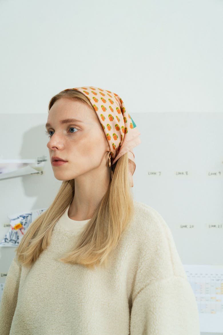 "Pan Pan" Silk Bandana, Alternate, color, Orange