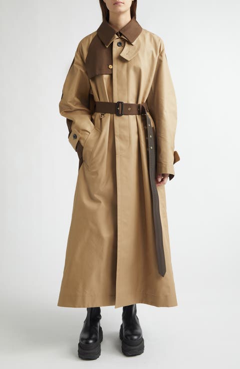 Colorblock Cotton Blend Gabardine Trench Coat