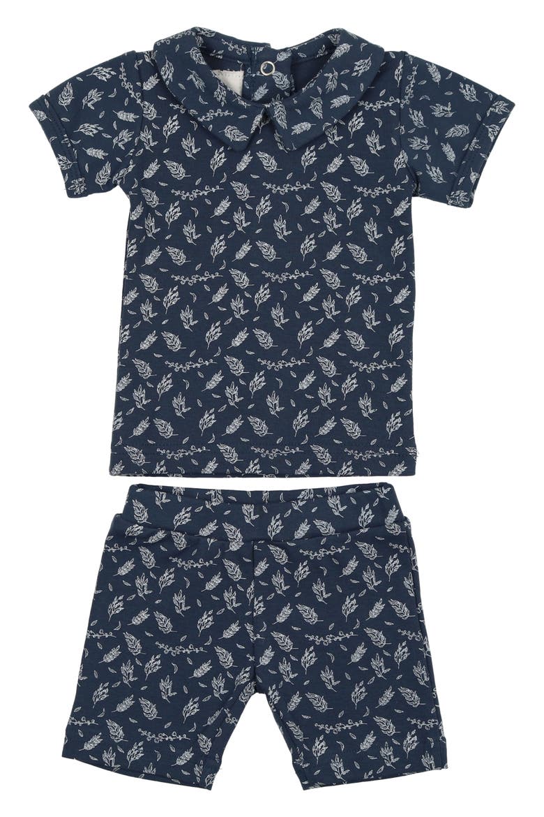 Kids' Leaves & Branches Stretch Cotton Top & Shorts Set, Main, color, DENIM BLUE