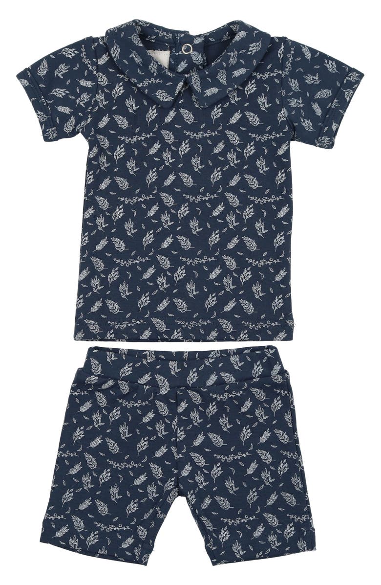 Manière Leaf Print Short Sleeve Top & Shorts Set, Main, color, Denim Blue
