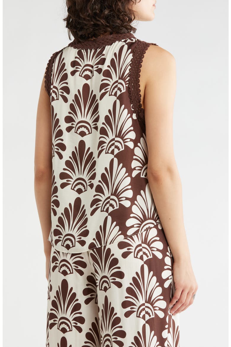 Lace Trim Shell, Alternate, color, IVORY/ BROWN FAN PRINT