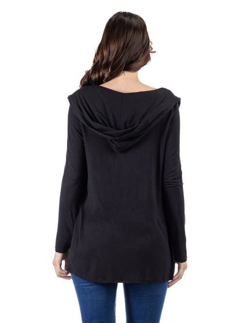 24seven Comfort Apparel Open Front Lightweight Hooded Cardigan In Black
