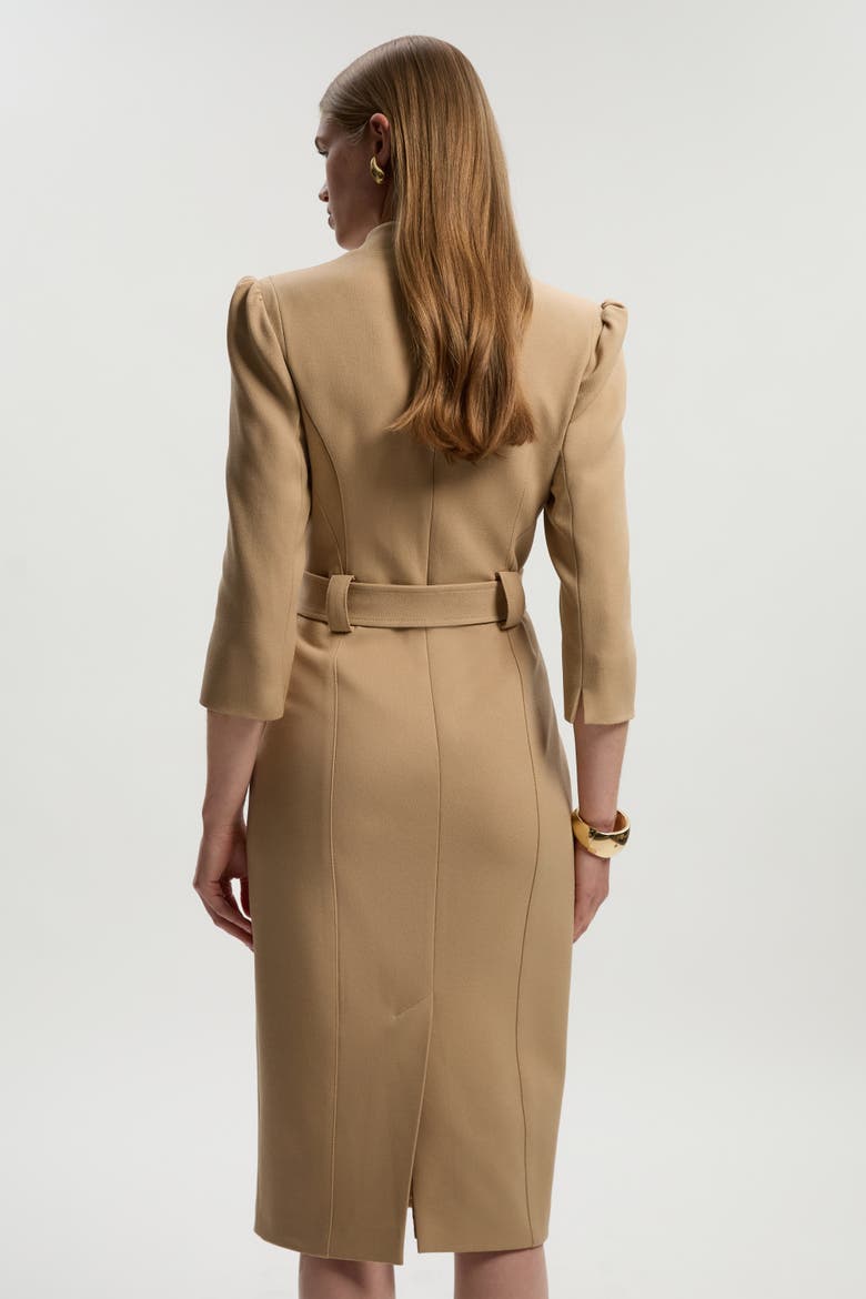 3/4 Sleeve Belted Midi Dress, Alternate, color, Camel