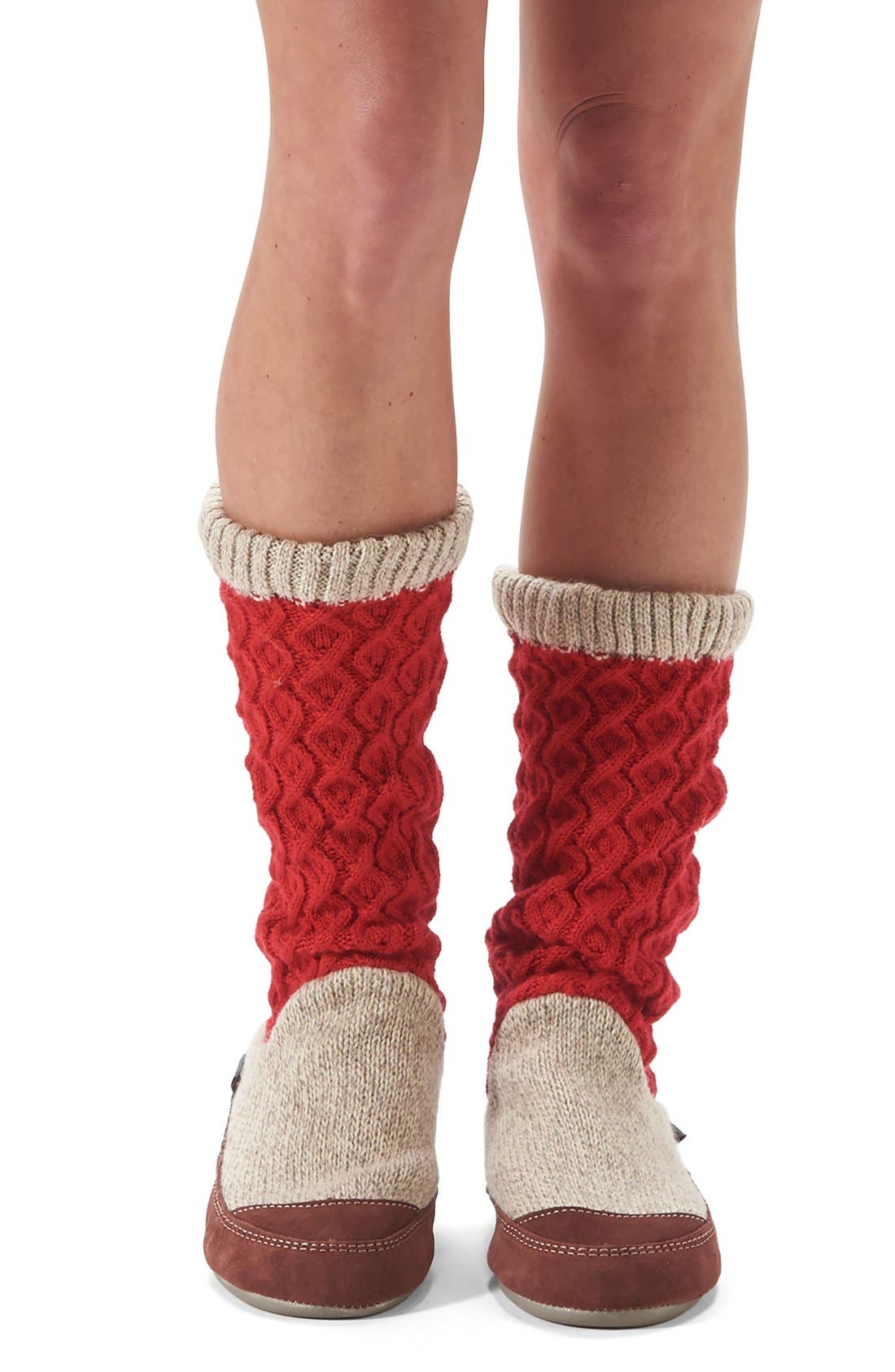 Slouch Slipper Boot, Alternate, color, RED CABLE FABRIC