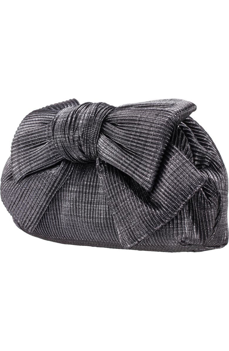 Nina Pleated Bow Clutch, Alternate, color, Gunmetal