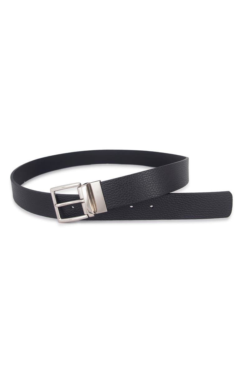 Vince Pebble Leather Belt, Alternate, color, Black/ Palladium