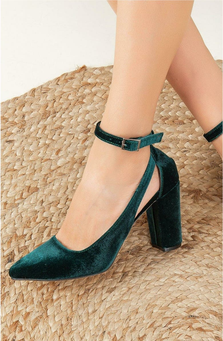 Forever & Always Shoes Colette Pointed Toe High Block Heels, Alternate, color, Emerald Green Velvet