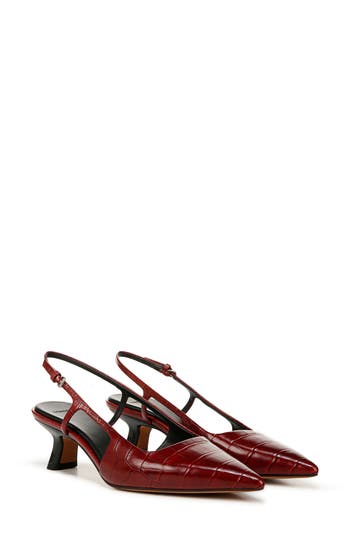 Vince Bianca Croco Kitten Slingback Pumps In Red Currant