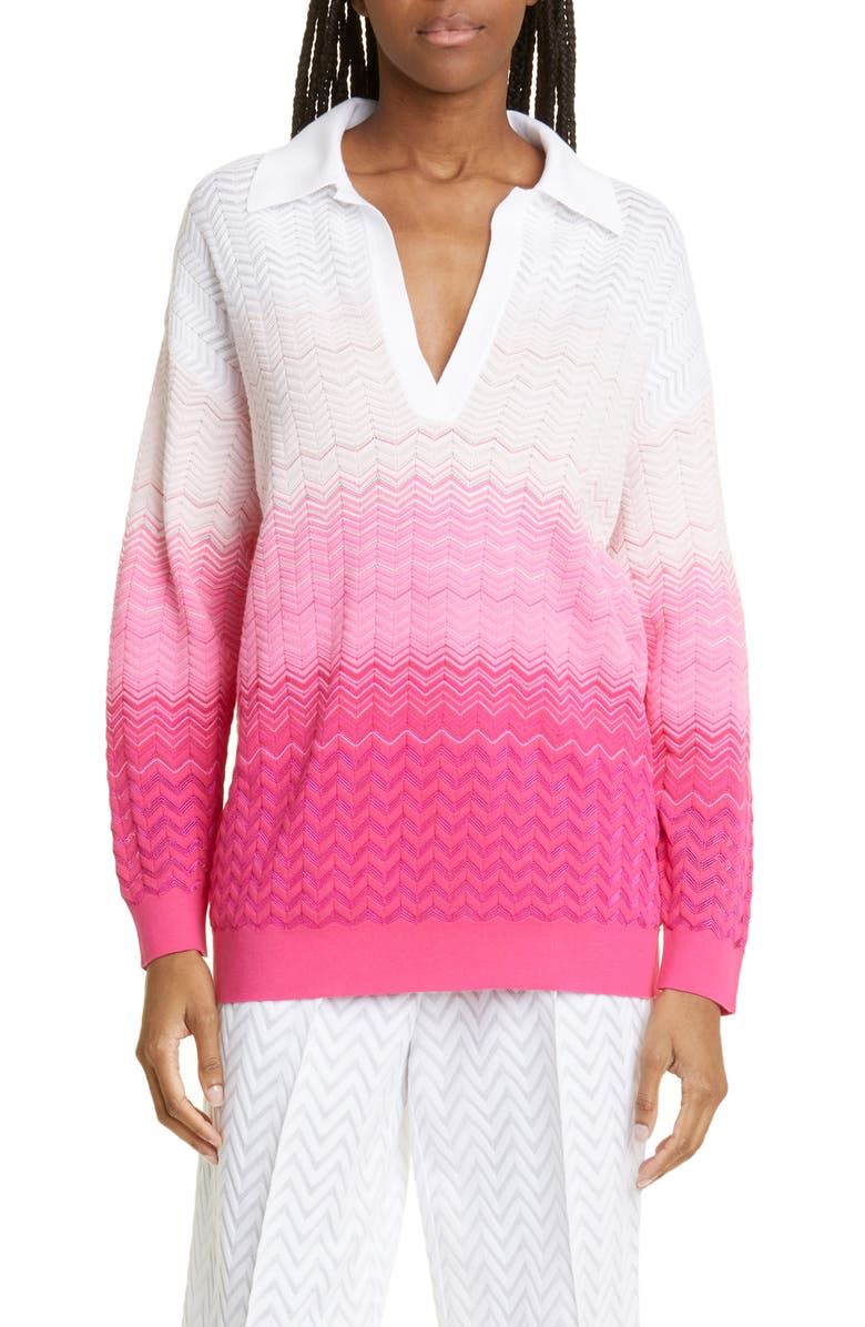 Missoni Zig Zag Cotton Blend Polo Sweater, Main, color, 