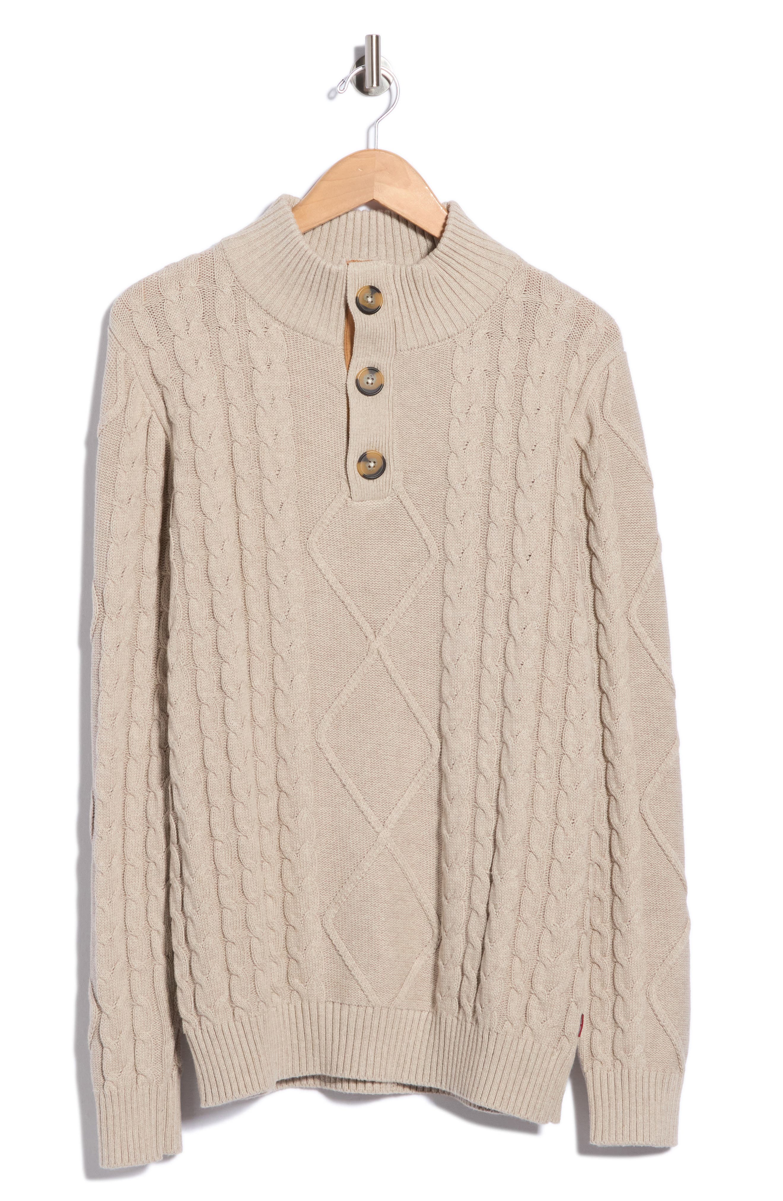 Mock Neck Cable Knit Cotton Sweater