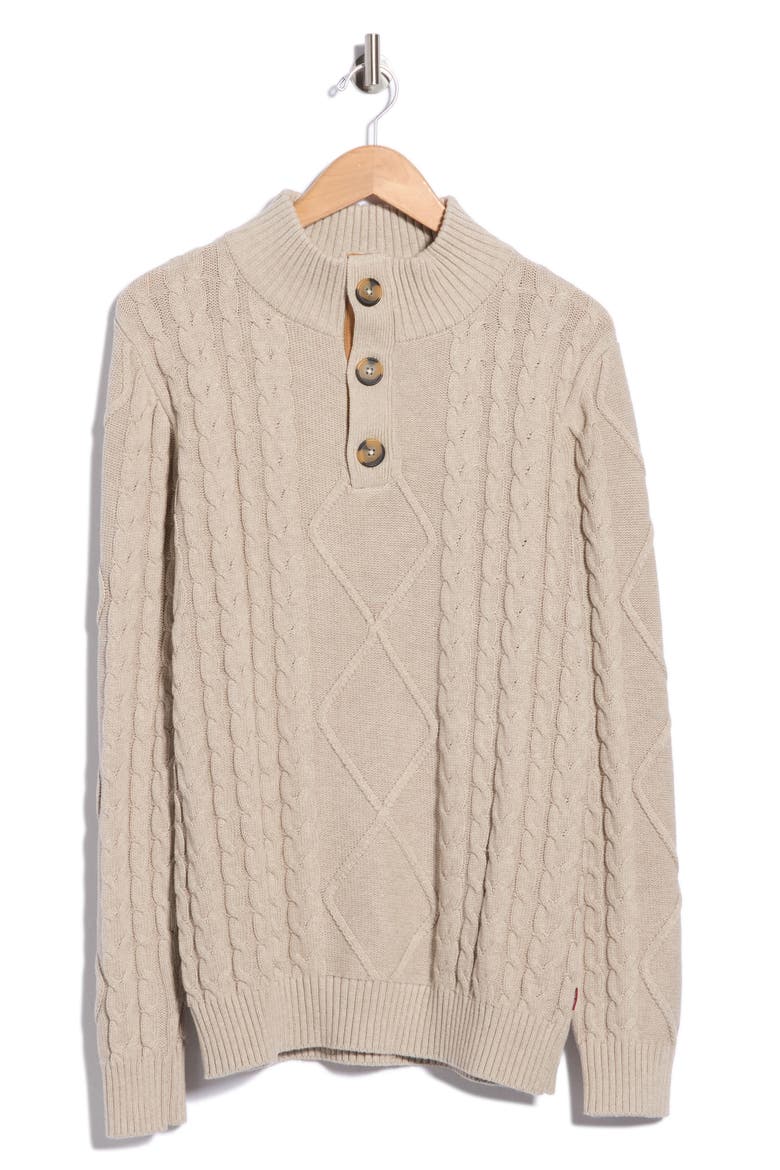 Mock Neck Cable Knit Cotton Sweater, Main, color, BEIGE