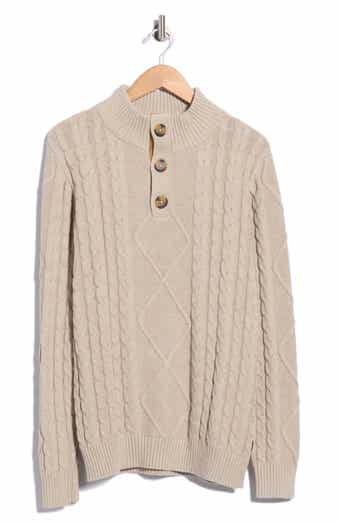 Mock Neck Cable Knit Cotton Sweater