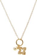 Juvell Cultured Pearl & Open Clover Pendant Necklace