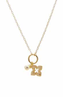 Juvell Cultured Pearl & Open Clover Pendant Necklace