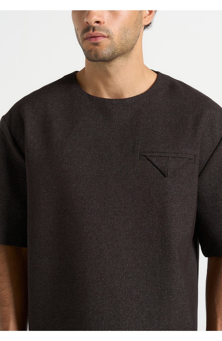 Manière De Voir Leon Boxy Cropped Hatched T-Shirt, Alternate, color, Brown