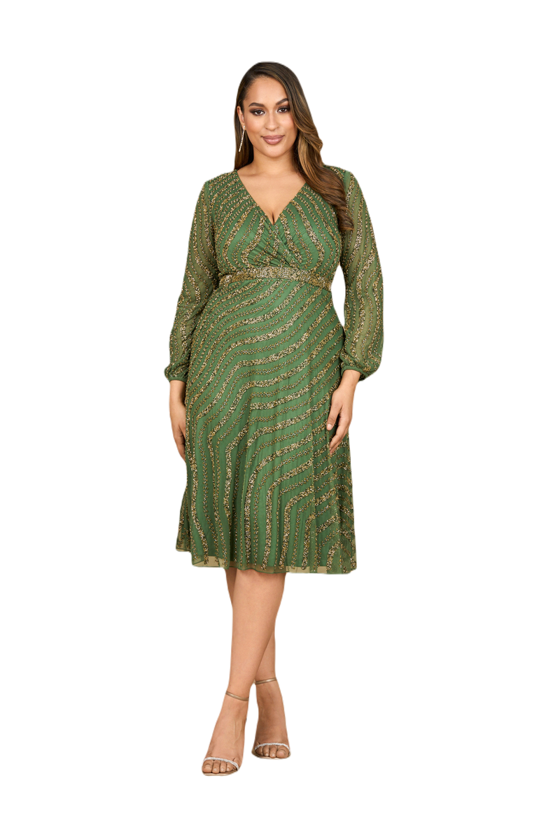 LARA New York Beaded Midi Dress with Long Sleeves, Main, color, Olive