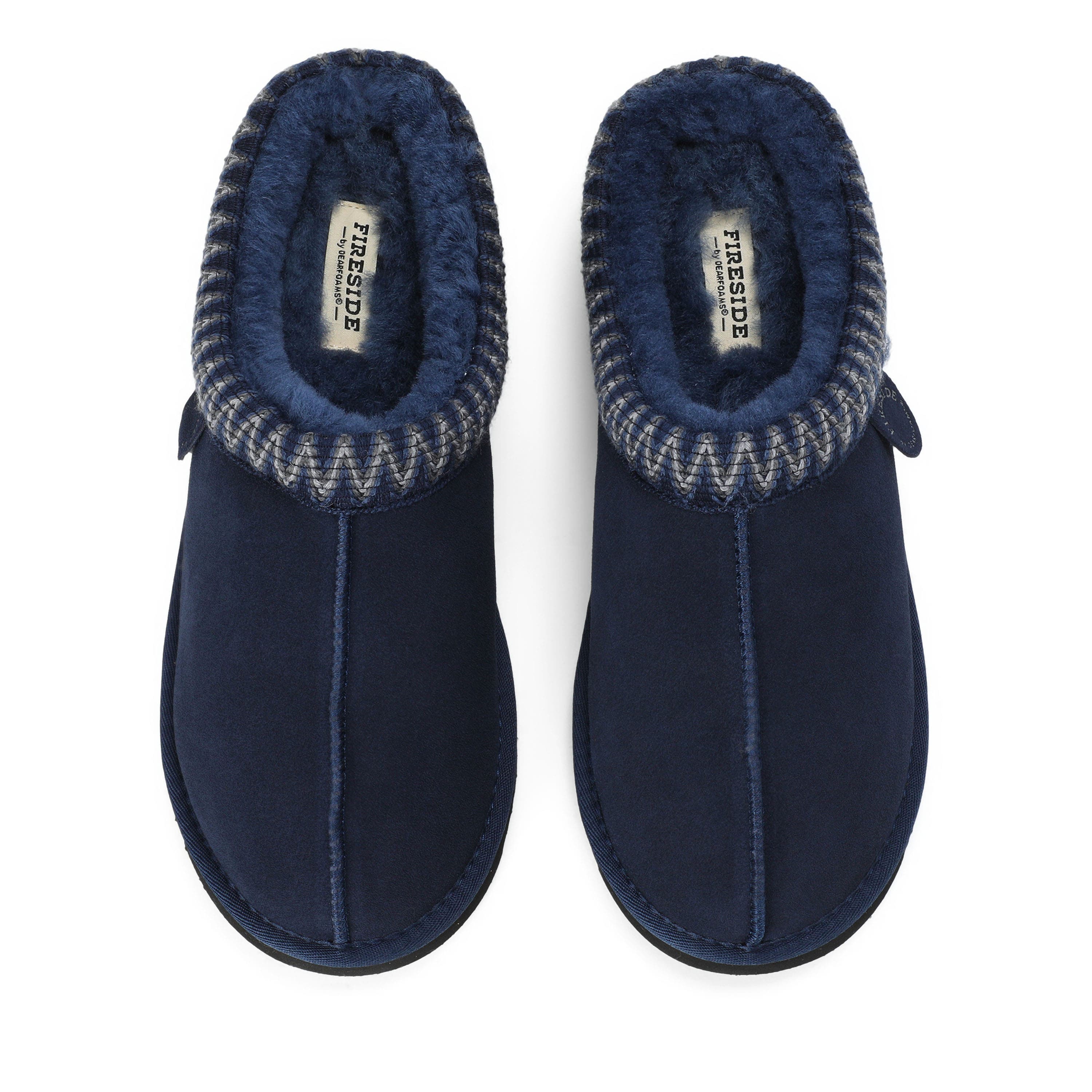 Fireside Grafton Genuine Shearling Clog Slipper with Embroidery, Alternate, color, DARK BLUE