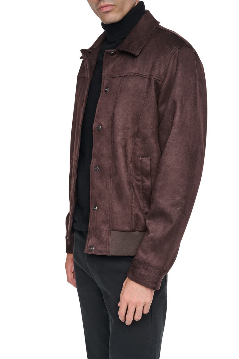 Faux Suede Trucker Jacket, Alternate, color, BROWN