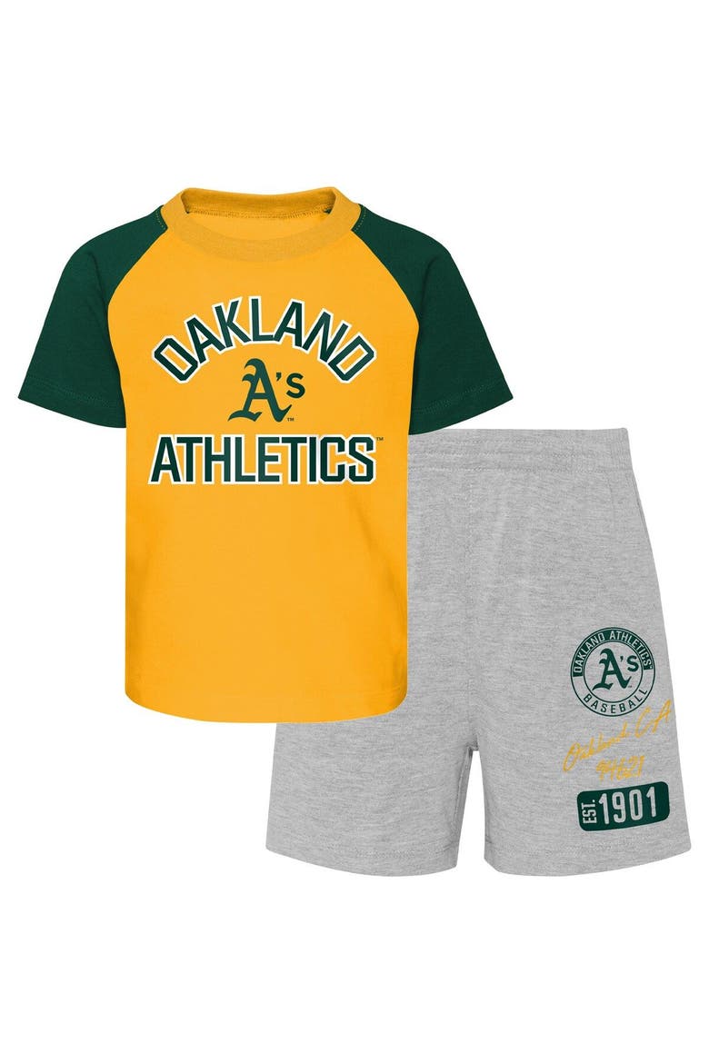 Toddler Gold/Heather Gray Oakland Athletics Two-Piece Groundout Baller Raglan T-Shirt & Shorts Set, Main, color, Gold