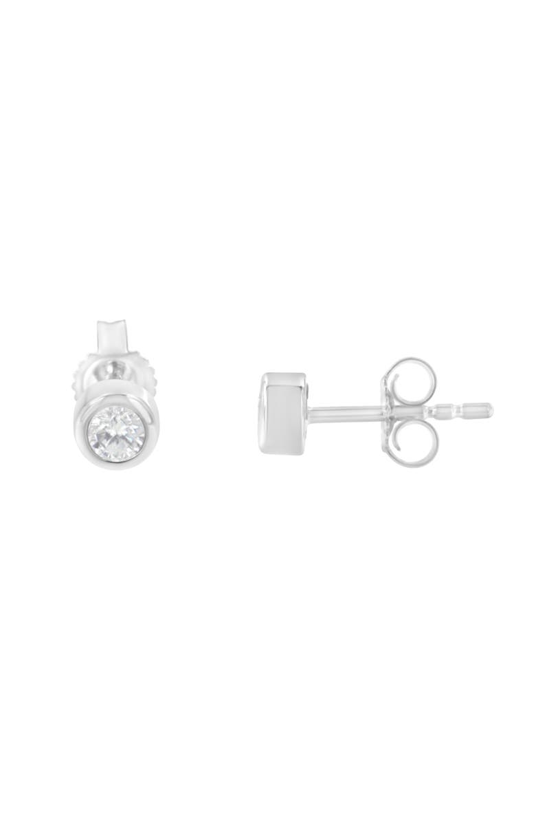 Haus of Brilliance 10K White Gold 1/5 Ct Diamond Bezel- Solitaire Stud Earrings, Alternate, color, White
