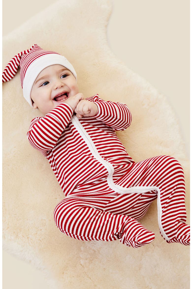 Rib Fitted One-Piece Footed Pajamas, Alternate, color, RED STRIPE