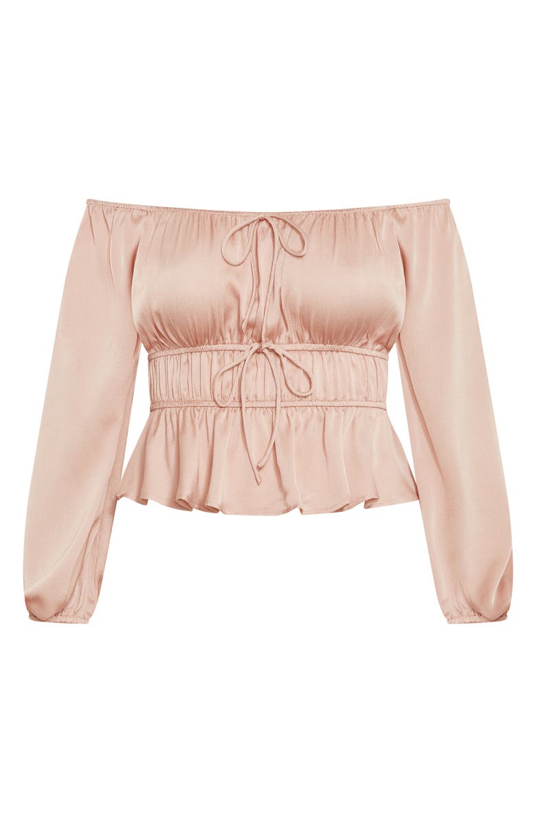 City Chic Georgie Shirred Satin Top, Alternate, color, Champagne Gold