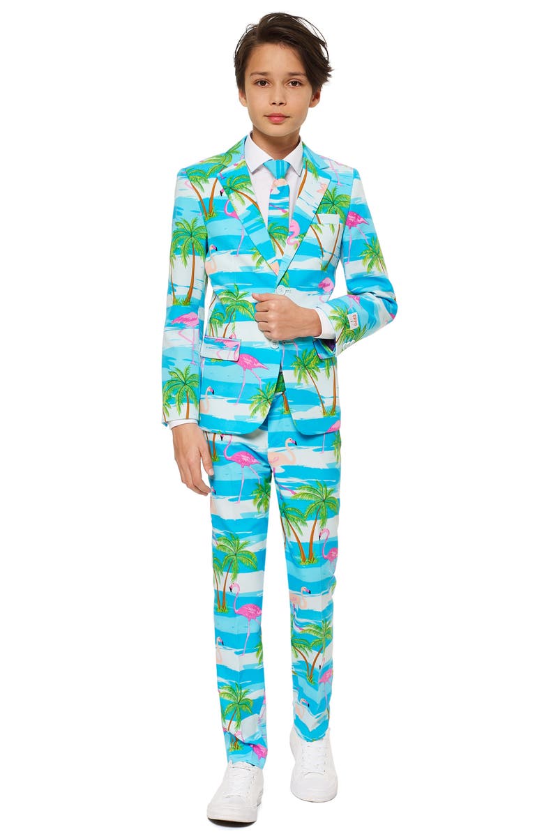 OppoSuits Flaminguy Two-Piece Suit with Tie, Main, color, Blue/ Green